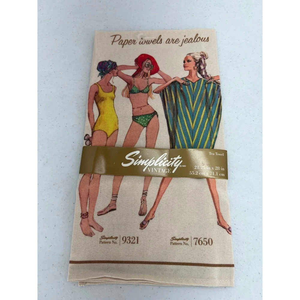 Simplicity Vintage Tea Towel Retro Fashion Patterns 9321 7650 Cream